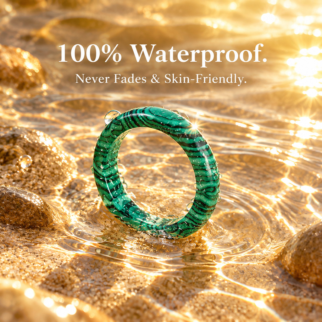 Women's Natural Malachite Stackable Ring, Elegant Minimalist